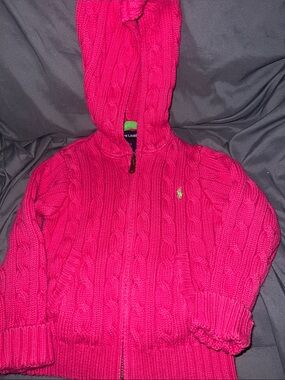 Ralph Lauren Hot Pink Cable-Knit Hooded Zip Jacket